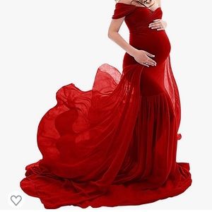 Maternity Mermaid Gown Off Shoulder Dropped Sleeve Fitted PhotoShoot Dress